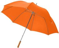 30" Karl-golfsateenvarjo puukahvalla, oranssi liikelahja logopainatuksella